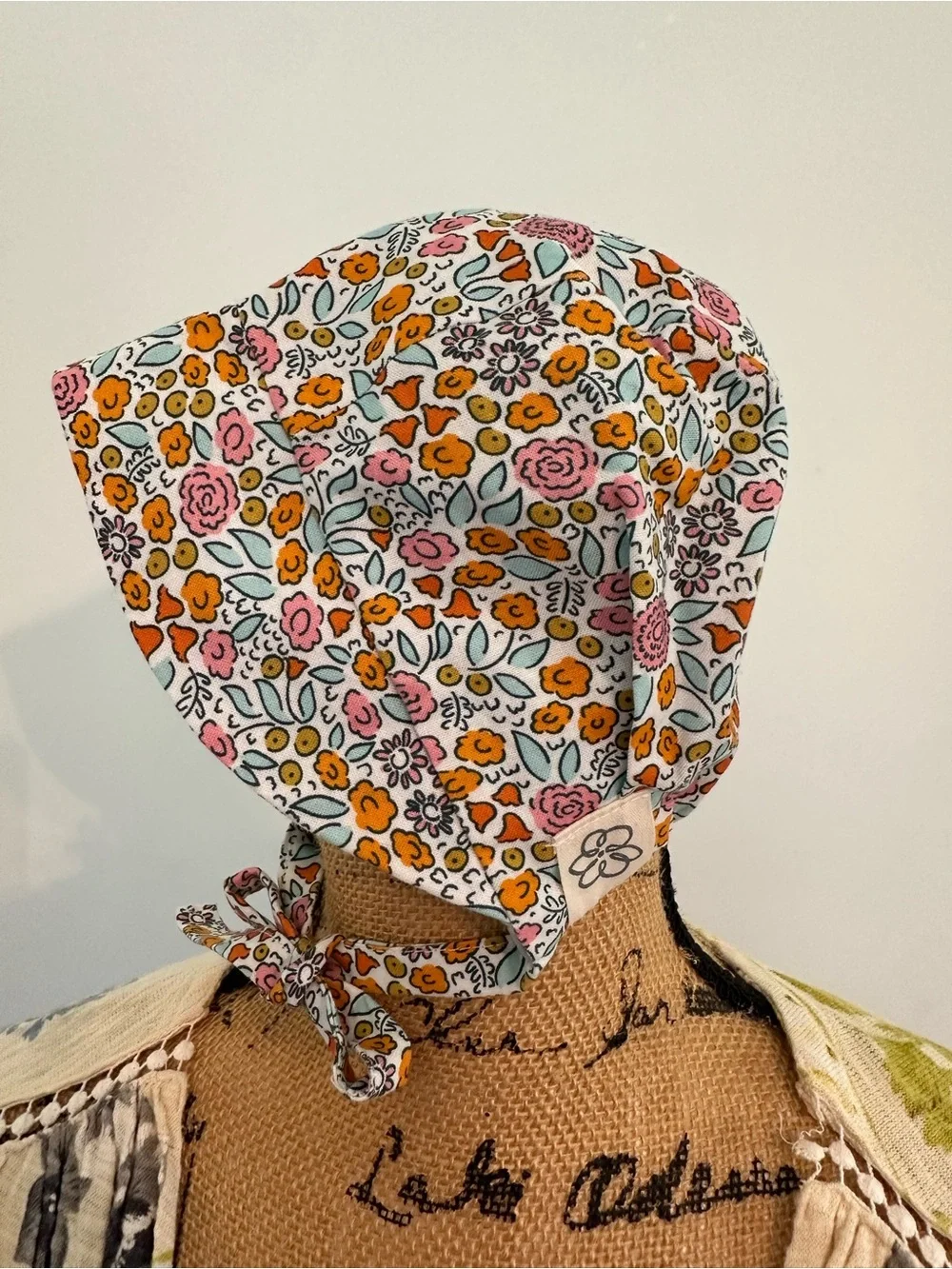 Silly Daisy Baby Floral Cotton Bonnet in Pink & Orange Reversible… 0-6 months